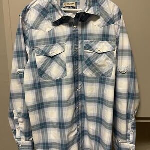 Magellan fishing/outdoor shirt. Blue plaid. Large. Classic fit. Long sleeve.